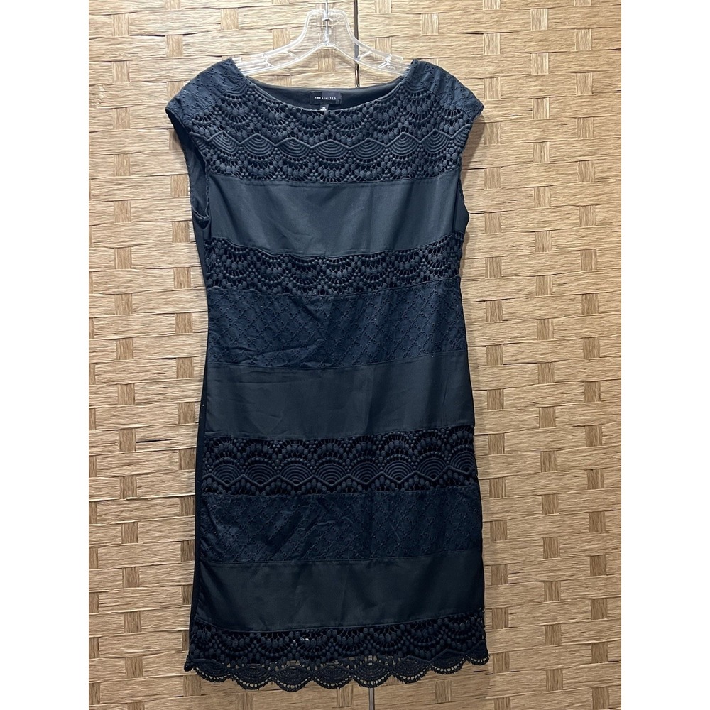 The Limited Women's Sheath Dress Navy Blue w/ Lace Trim Sz XS‎ Very Good Cond!